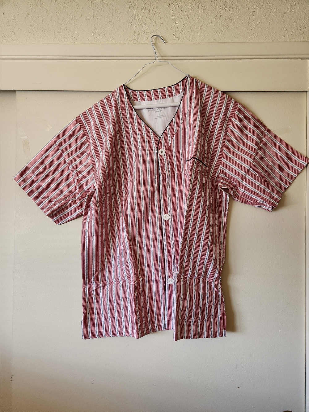 Men's Red Striped Short-Sleeve Button Shirt